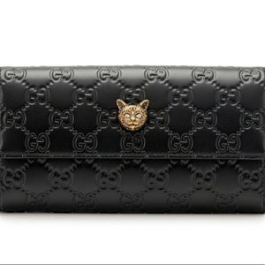 Brand new, with box Black Gucci Guccissima Continental cat wallet